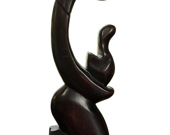 Vintage Carved Wood Abstract Mother Child Sculpture 11.5” Mid Century Style