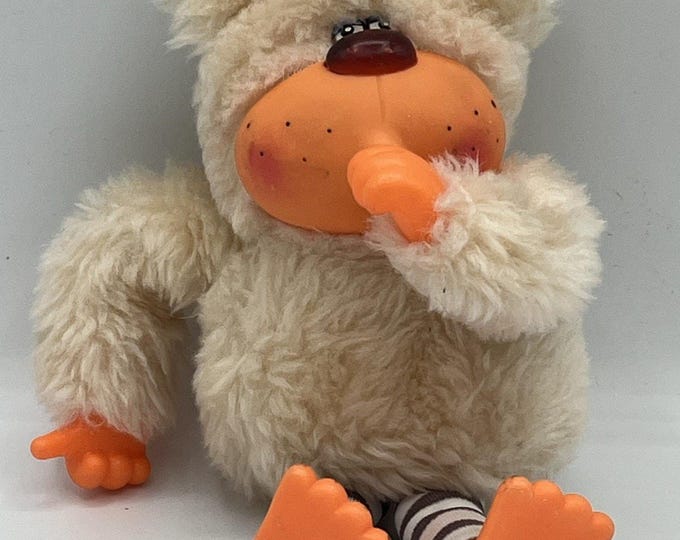 Vintage Charisma Thumb Sucking Bear Plush Vinyl Face Striped Socks 1980s Toy