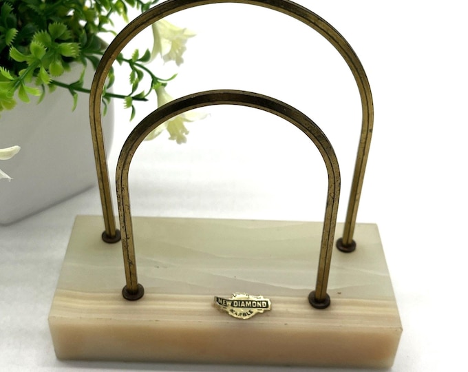 Vintage Onyx Marble Base Letter Holder Office Desk Accessory New Diamond