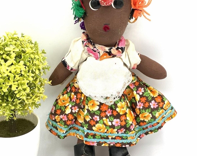 Vintage 1991 St Maarten Caribbean Cloth Rag Doll Handmade Souvenir Folk Art 11"