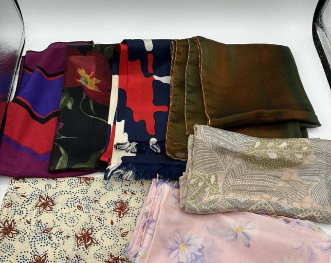 Vintage Scarf Lot Mixed Prints Floral Geometric Fashion Scarves Used TLC