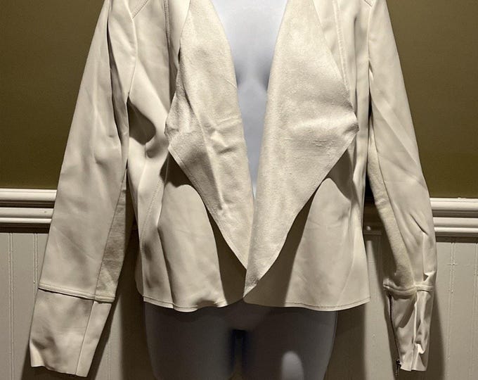INC White Faux Suede Open Jacket – Biker Style Women’s Medium