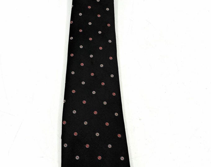 Geoffrey Beene Black Silk Blend Tie Red White Medallion Print Neat Pattern