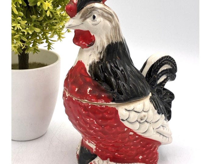 Vintage Ceramic Rooster Lidded Box Farmhouse Decor Japan 6” As Is