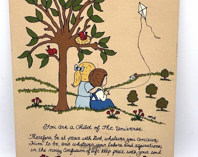 Vintage 1970s Mel Originals Child of Universe Hand Painted Wall Plaque