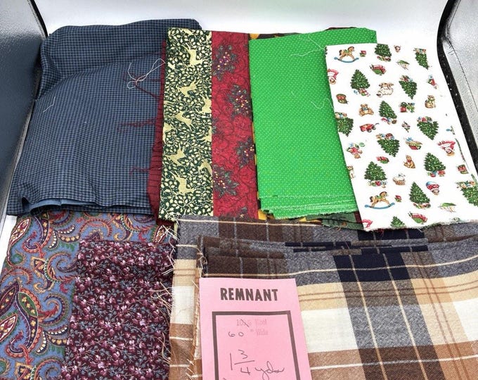 Assorted Fabric Remnant Lot 100% Wool Cotton Christmas Plaid Sewing Craft