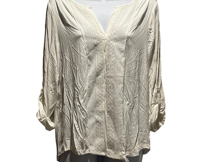 Cable & Gauge Lace Crochet Top – Ivory Boho V‑Neck NWT Size M