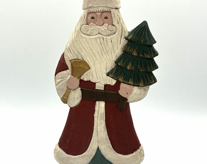 Wood Santa Christmas Figurine 12” Folk Art Style Tree Rustic Holiday Decor