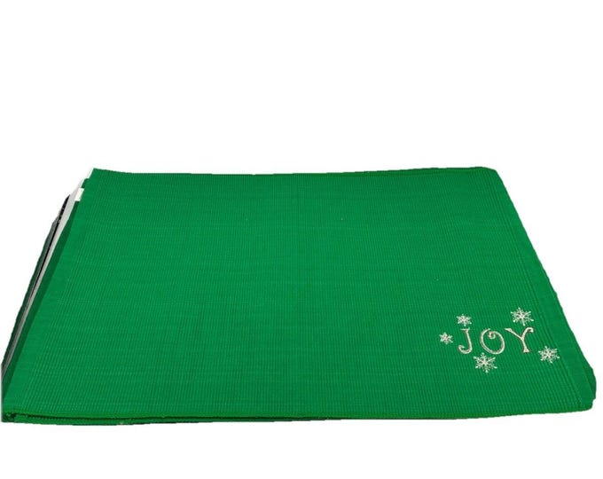 Christmas Placemat Set of 7 Green Cotton Embroidered JOY Snowflake Holiday Table