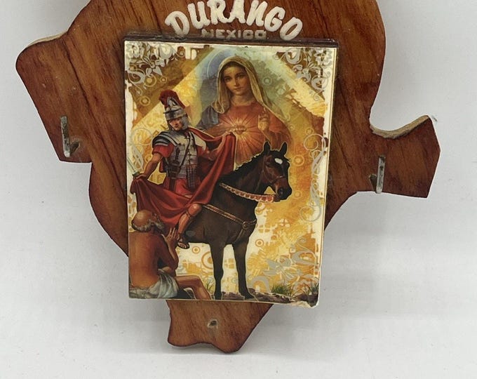 Vtg Durango Mexico Wall Plaque Key Holder St Martin Of Tours Madonna Catholic