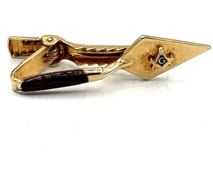 Anson Signed Masonic Tie Bar Clip Gold Tone Square Compass Vintage Men