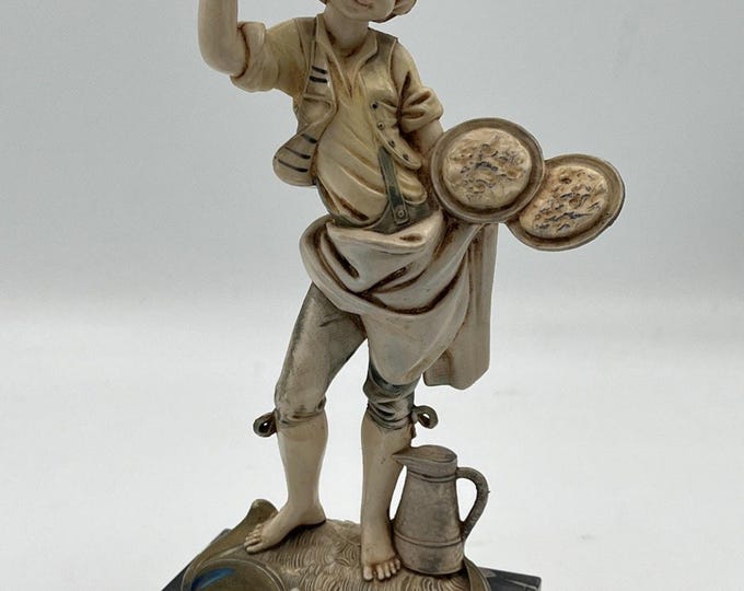 Simonelli Genuine Carrara Marble 8”statue Figurine Pizza Boy Made In Italy