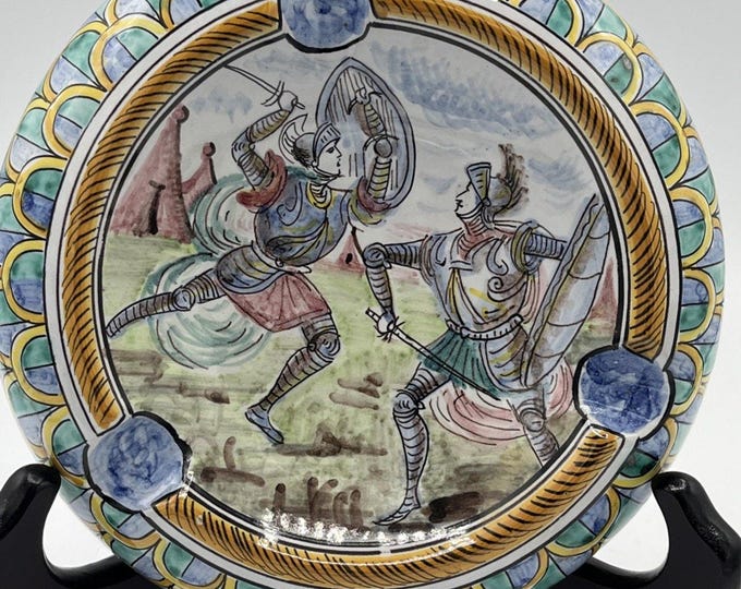 Vtg L Sturzo caltagirone Italy Pottery ashtray medieval fighting scene Colorful