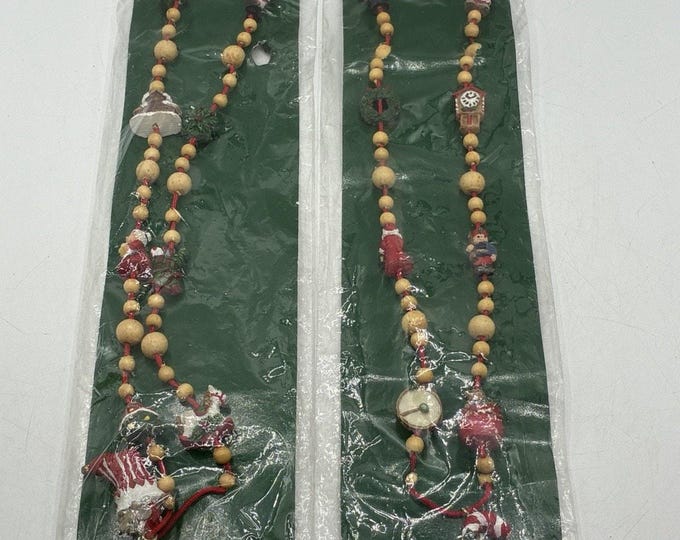 Vintage Darice Holiday Trimmings Christmas Necklaces NOS Set 2 Santa Wood