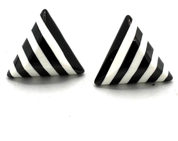 Bold Black & White Striped Triangle Stud Earrings, Thick Lucite