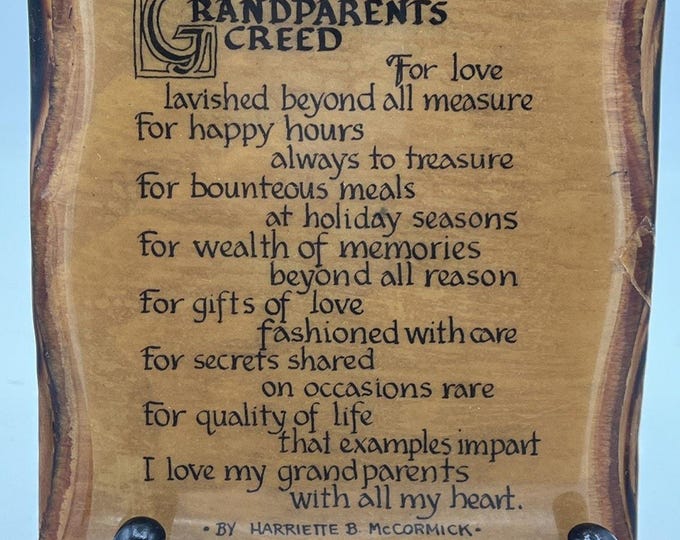 1970's Harriette McCormick "Grandparent's Creed" Poem Print Lacquered Wood 5x6