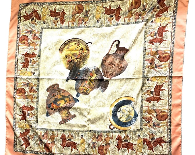 Vintage Italy Scarf 34” Equestrian Horse Ancient Greek Roman Art Polyester