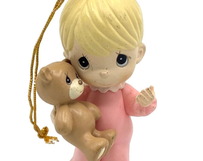 Vintage 1995 Precious Moments Girl Teddy Bear Christmas Ornament PMI