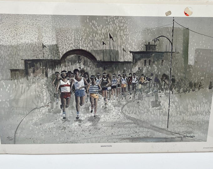 Vintage 70s Craig Petersen “Marathon” Signed Numbered Coffee Art Sealed 40/450