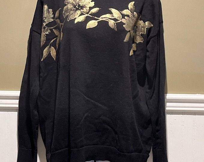 Calvin Klein Black Sweater • Gold Floral Detail • Long Sleeve • Women’s M