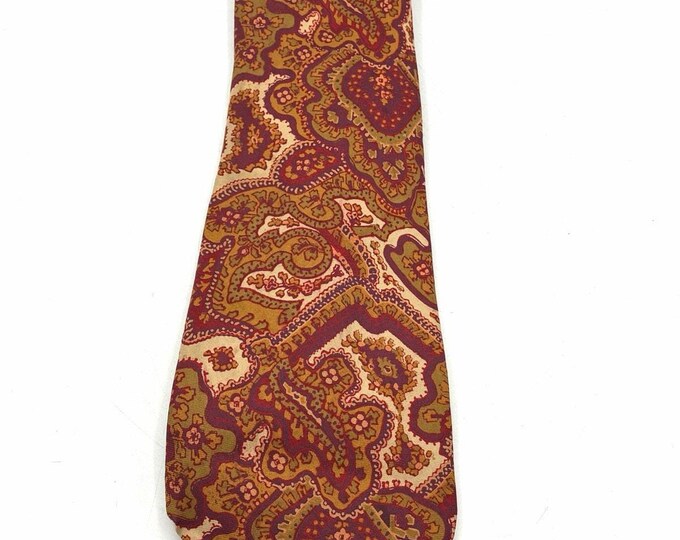 Vintage Silk Paisley Tie Made in England Wide Tie Gold Burgundy 58 Inch