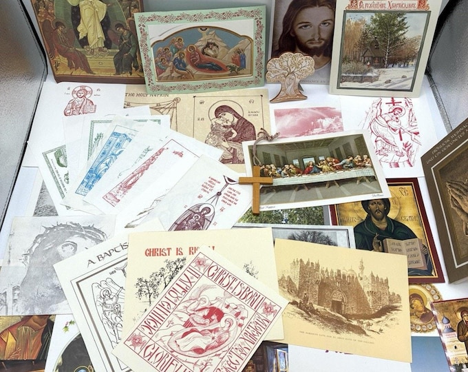 Vintage Religious Ephemera Lot, Christmas Card Art, Catholic Orthodox Nativity