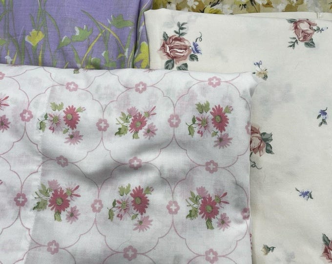 Vintage Floral Sheet Bundle 4 Pc Lot 2 Full Flat Sheets Twin Fitted Fabric Panel