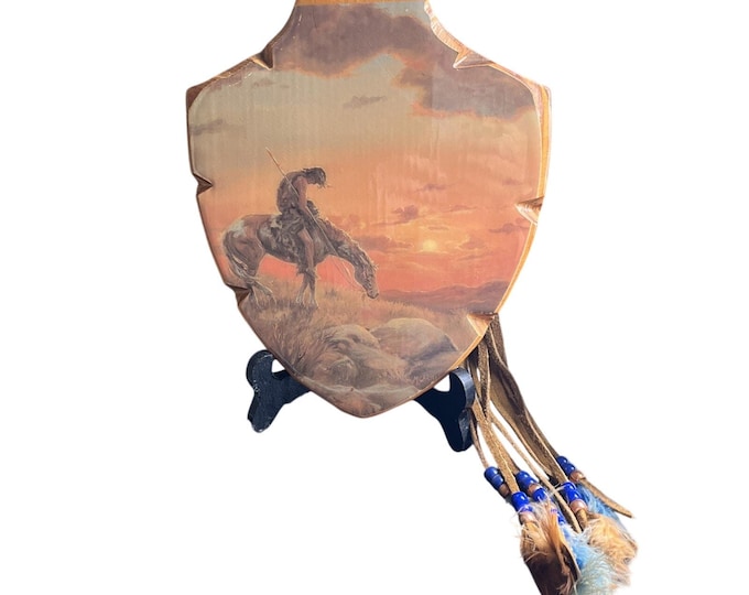 Vintage End of the Trail Wooden Arrowhead Wall Hanging Signed M Carose Missouri