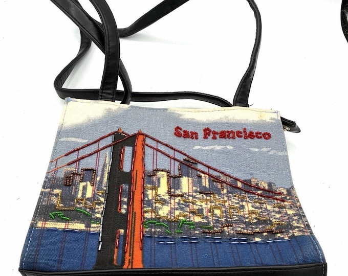 Frankie & Johnnie San Francisco Beaded Shoulder Bag Golden Gate Bridge 9x7