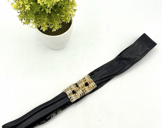 Ruza for L’Elegant Womens Belt Size S Navy Leather Gold Basketweave Buckle