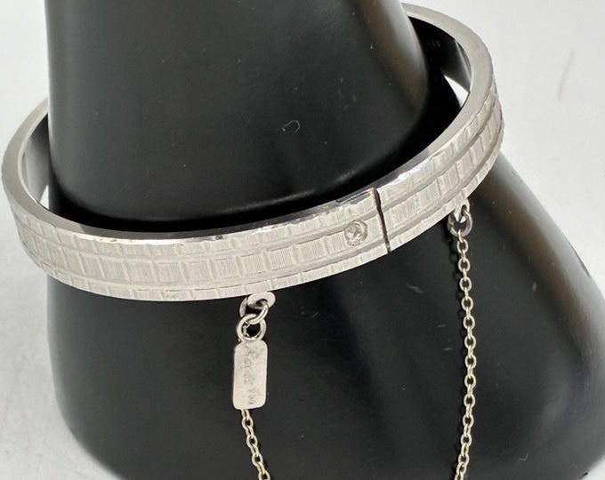 Vintage Roget W Germany Silver Tone Hinged Bangle Bracelet Safety Chain