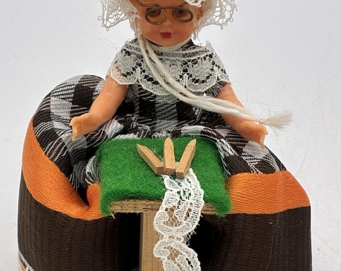 Vintage Belgium Lacemaker Doll 3” Folk Art Bobbin Lace Souvenir