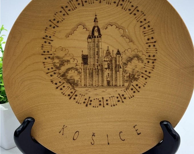 Vintage Hand Carved Art Wooden 8" Round Wall Hanging Kosice Slovakia