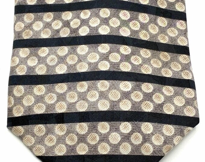 Vintage Ron Chereskin Silk Tie Polka Dot Stripe Gray Black Novelty Necktie