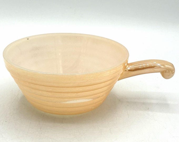 Vintage Fire King Peach Lustre Chili Bowl Handle Beehive Iridescent