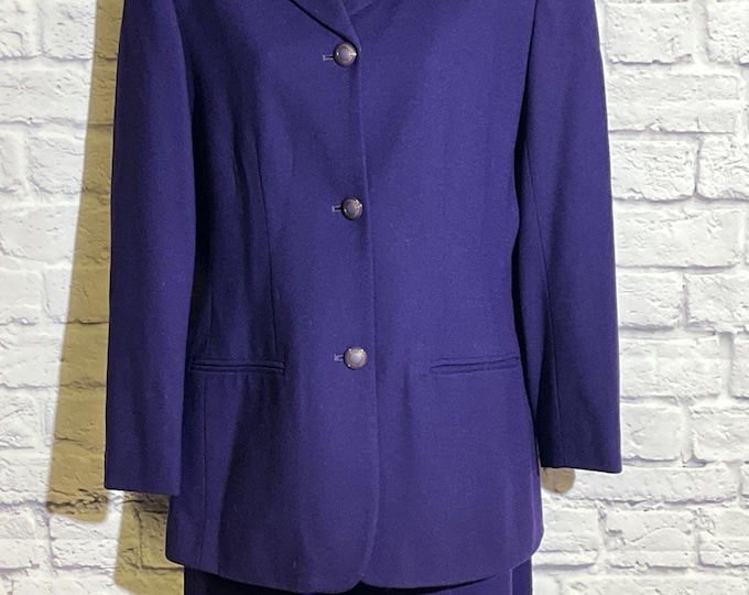 Vintage Chaus Eggplant Wool Skirt Suit 1980s Size 4/6