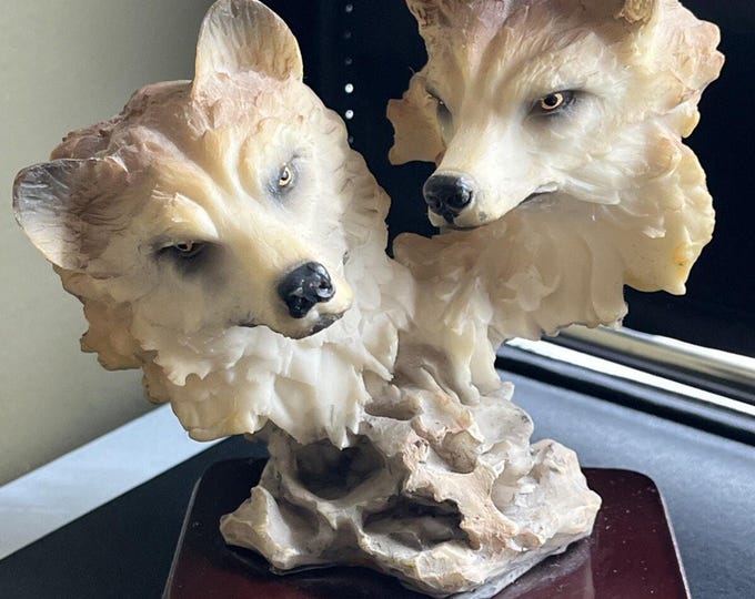 Small Meerchi 2 Headed Wolf Figurine 4.5” Tall MRH Statue Nature Wildlife