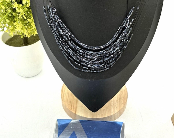 Vintage 2003 Avon Black Multistrand Sparkling Bead Necklace NOS Boxed