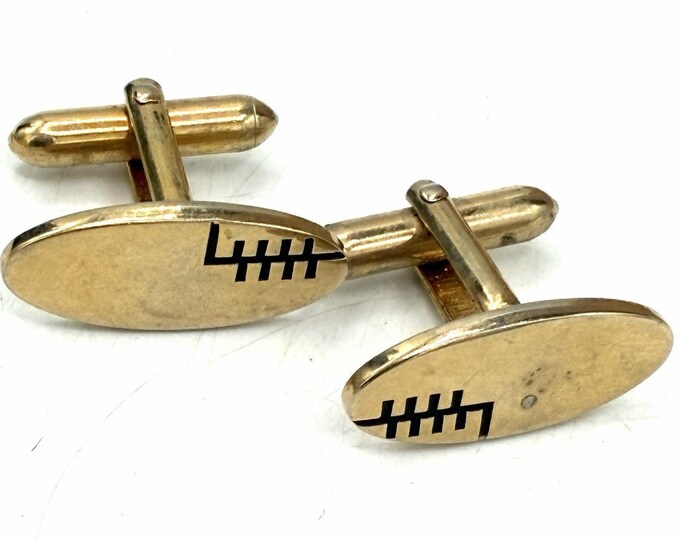 Vintage Swank Cufflinks Gold Tone Football Novelty Sports Mid Century Men