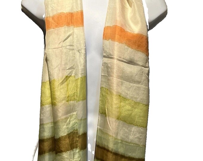 Vintage Hand Painted Silk Scarf Artist Signed Abstract Stripe Art to Wear