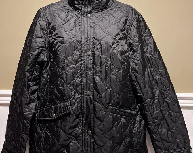 Lands’ End Women L 14-16 Black Quilted Lightweight Jacket Snap Front