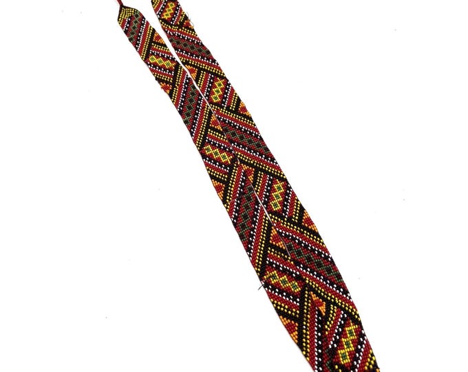 Vintage Seed Bead Lariat Necklace Southwest Geometric Chevron Multicolor 40"