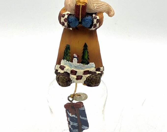 Folk Art Santa Resin Glass Bell Christmas Snowman Winter Scene Dangle Charm