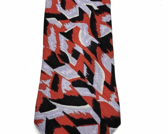 Vintage Jhane Barnes 100% Silk Tie Made Japan Abstract Red Black Lavender