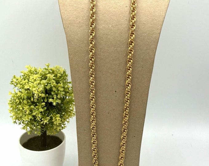 Vintage Gold Tone Rope Chain Necklace 30” Long Textured Statement Jewelry