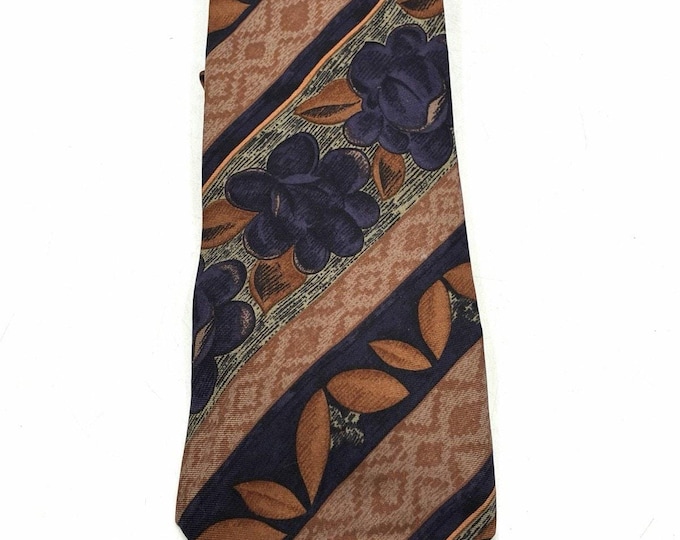 Vintage Chez Roffe 100% Silk Tie Hand Finished USA Orange Purple Abstract