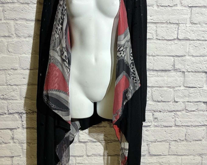 Gizel NWT 1X Black Asymmetrical Cardigan Attached Scarf Draped Stretch