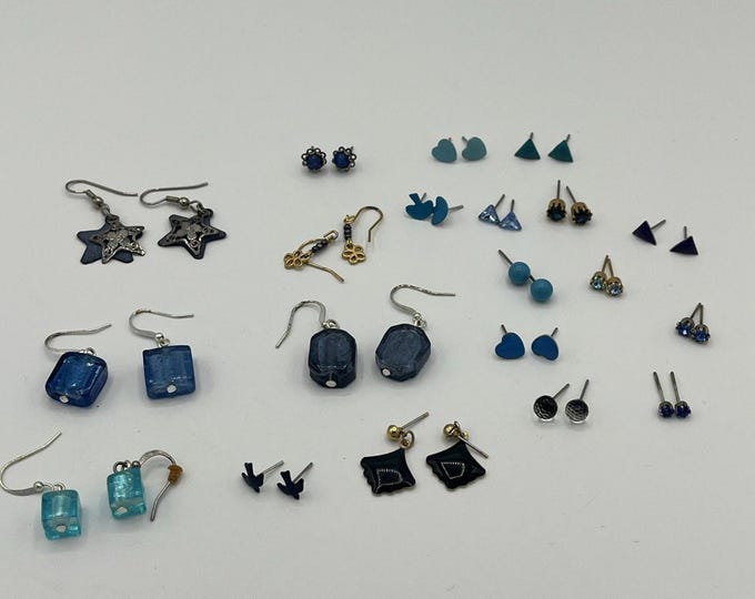 Lot Of 20 Pairs Estate Fashion Vintage Blue Turquoise Tone Stud Dangle Earrings