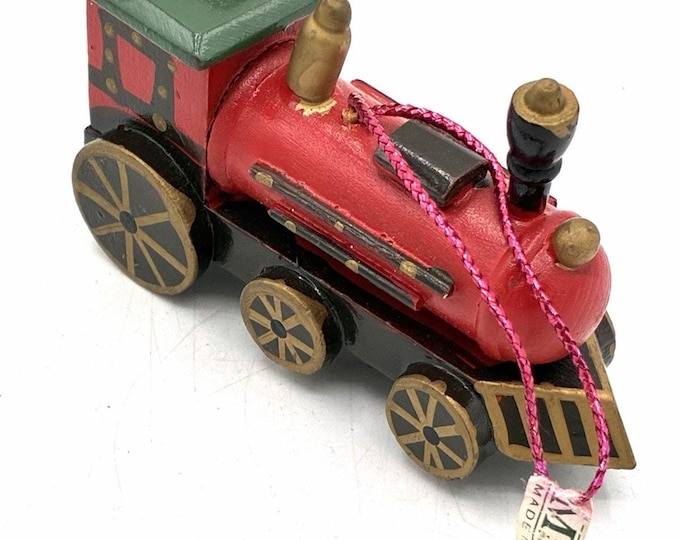 Vintage Midwest Imports Wooden Train Christmas Ornament Hand Painted China