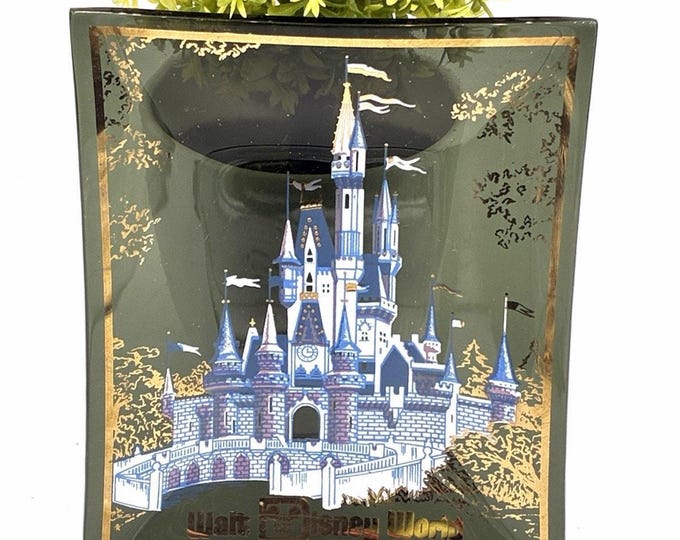 Vintage 1970s Walt Disney World Cinderella Castle Smoked Glass Trinket Dish